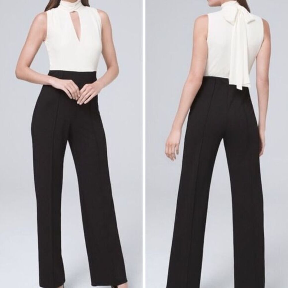 NEW White House‎ Black Market black white colorblock Tie-Detail Jumpsuit, 8